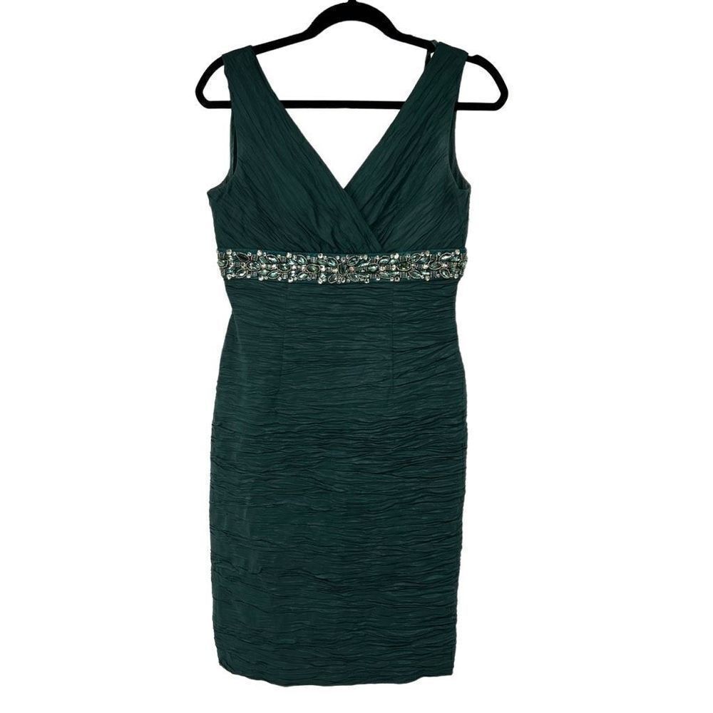Eliza J Textured Beaded Waist Green Sleeveless Dress‎ Womens 4
